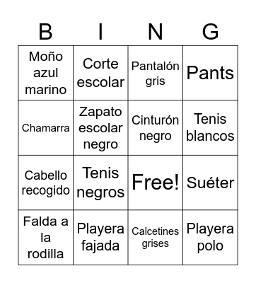 Uniforme Bingo Card