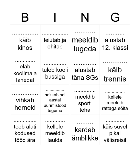 TUTVUMIS BINGO Card