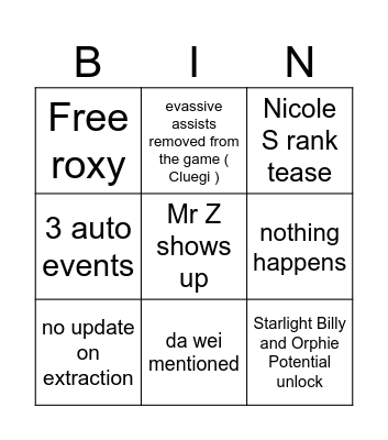 ZZZ 3.2 Bingo Card