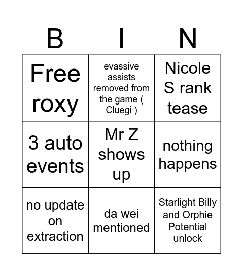 ZZZ 3.2 Bingo Card