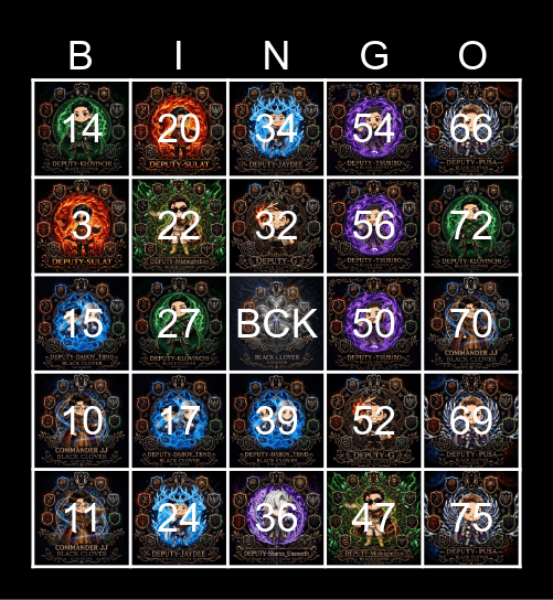 BCK BINGO CARD Bingo Card