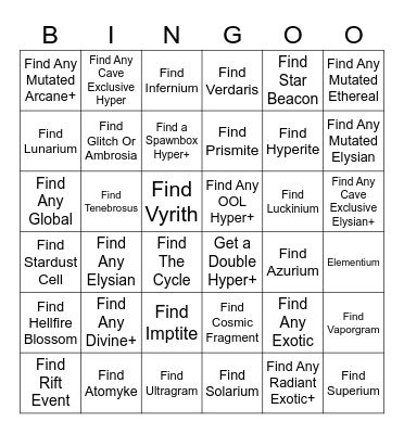 Go Miniing Bingo Card