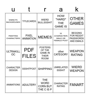 R/ultrakill reddit bingo Card