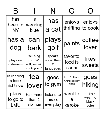Someone who... Bingo Card