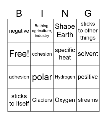 Water Cycle Lesson #1 Bingo Card