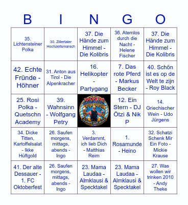 Andreas Wahnsinn !! Muziek Bingo Card