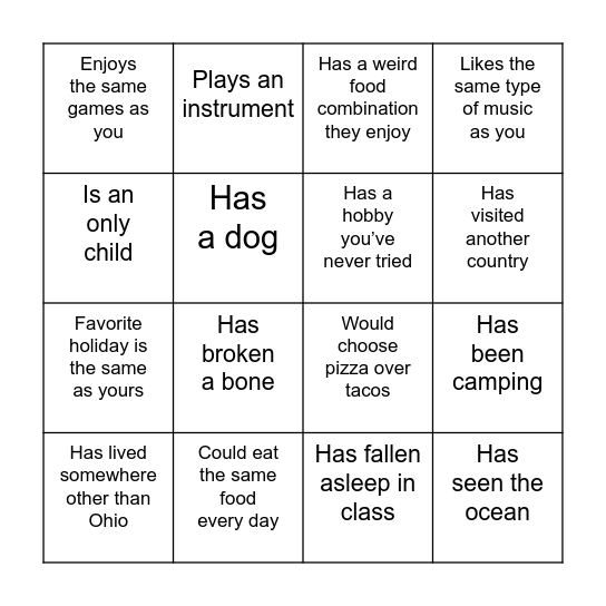 GTYK Bingo Card