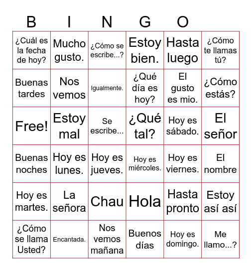 Introducciones - Preliminar Bingo Card