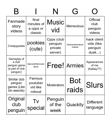 Youtube club penguin bingo Card