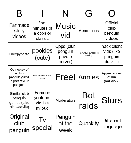 Youtube club penguin bingo Card