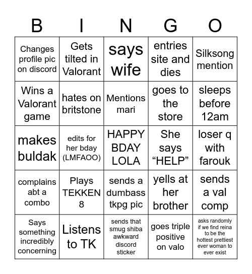 LILO DAY BINGO Card
