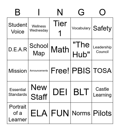 RIS Staff BINGO Card