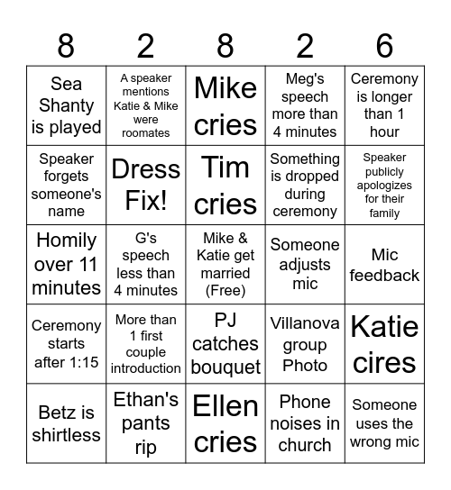 Mike's Big Bingo Day Bingo Card