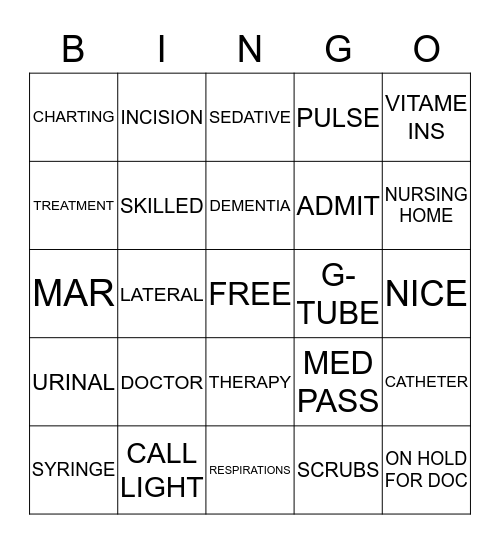 NURSE BINGO Card