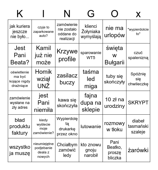 Projekt oświetlenia Bingo Card