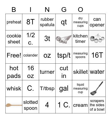 kitchen basics Bingo Card