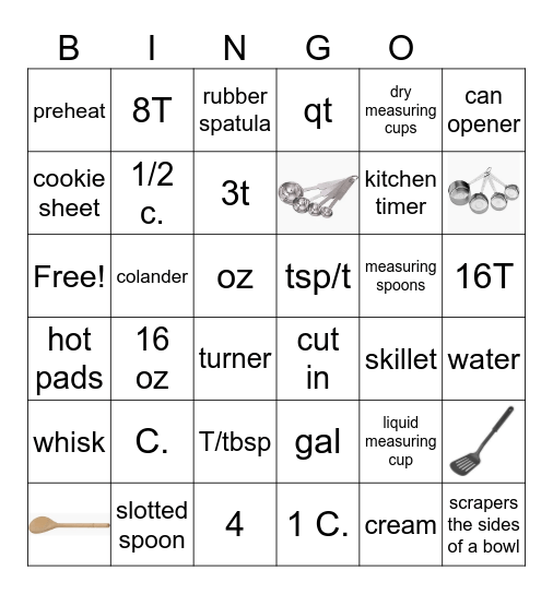 kitchen basics Bingo Card