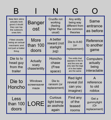 DOORS ARCHIVES BINGO Card