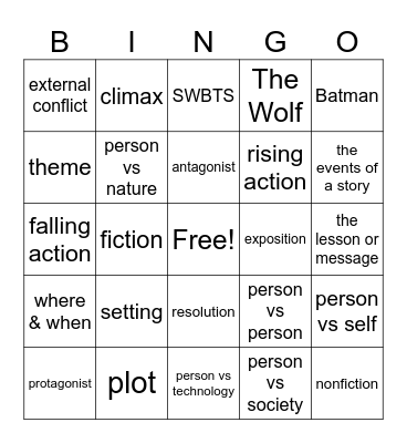 Fiction Terms Bingo Card