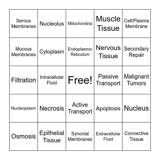 Chemistry of Living Things Vocab Bingo Card