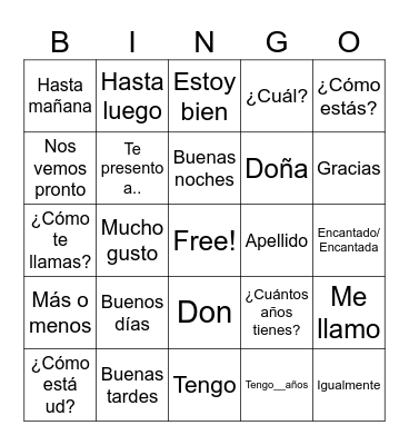 Greetings for 5th grade Bingo Card