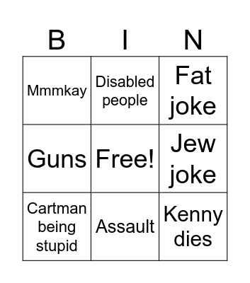 South park bin Bingo Card
