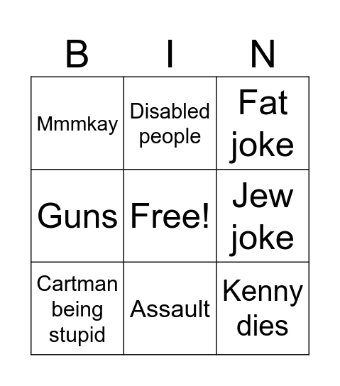 South park bin Bingo Card
