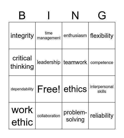 Business Skills Bingo Card