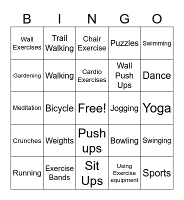 Kevil EXERCISE Bingo Card