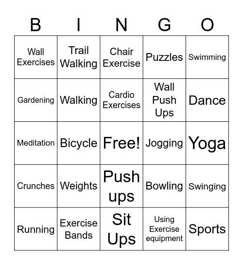 Kevil EXERCISE Bingo Card