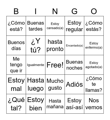 Greetings / Farewells Bingo Card