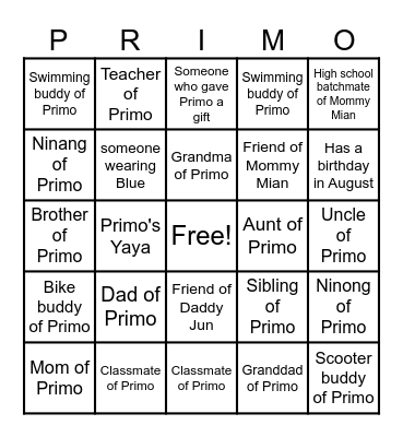 PRIMO Bingo Card