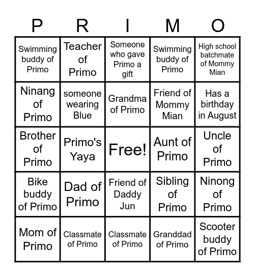 PRIMO Bingo Card