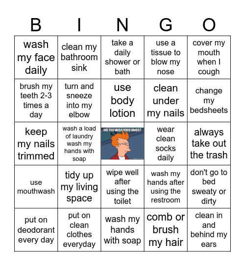 Hygiene Bingo Card