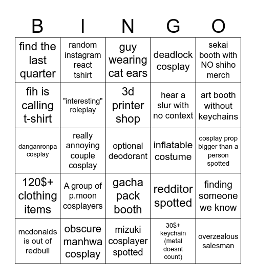 fanexpo bingo Card