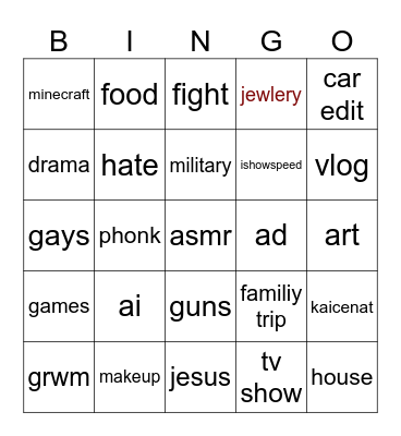 Untitled Bingo Card