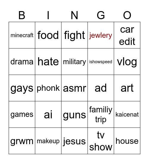 Untitled Bingo Card