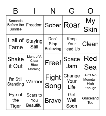 Recovery Playlist Bingo Card