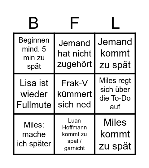 Leitungs Meeting BINGO Card