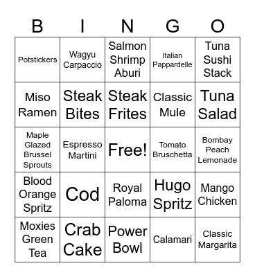 Moxies Bingo Card