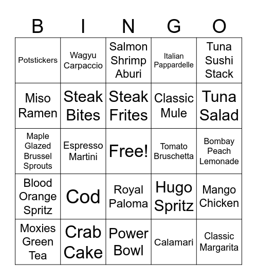 Moxies Bingo Card