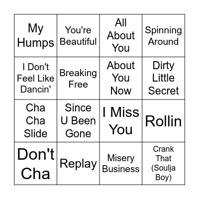 2000s Music Bingo Round 2 Bingo Card