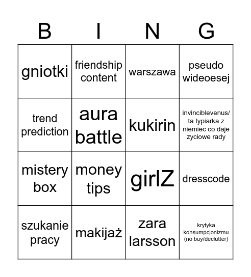 Untitled Bingo Card