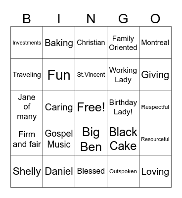 Birthday Bingo Card