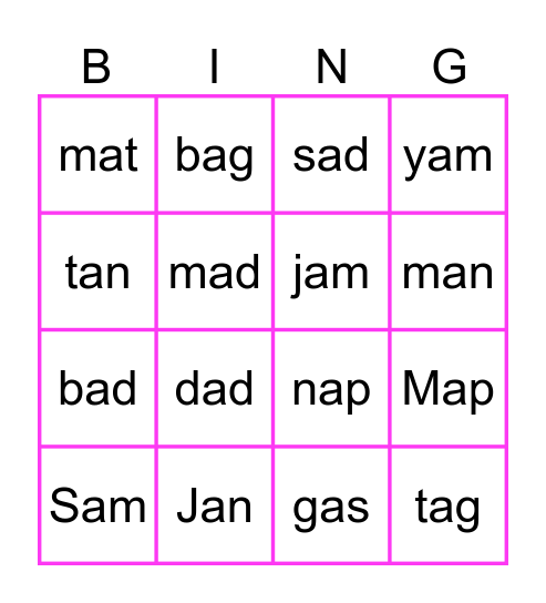 Eden's BINGO Card