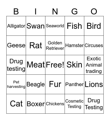 Animal Abuse  Bingo Card