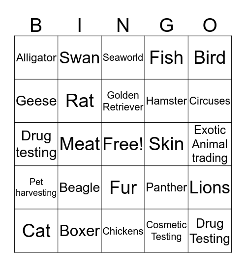 Animal Abuse  Bingo Card
