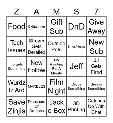 ZamAversery Bingo Card