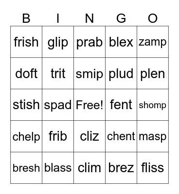 Nonsense Word Bingo! Bingo Card