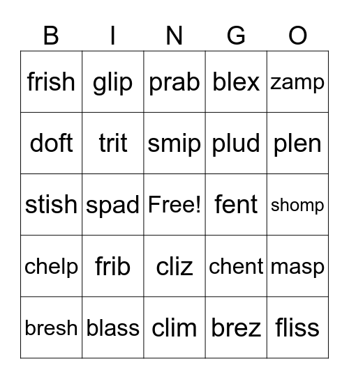 Nonsense Word Bingo! Bingo Card